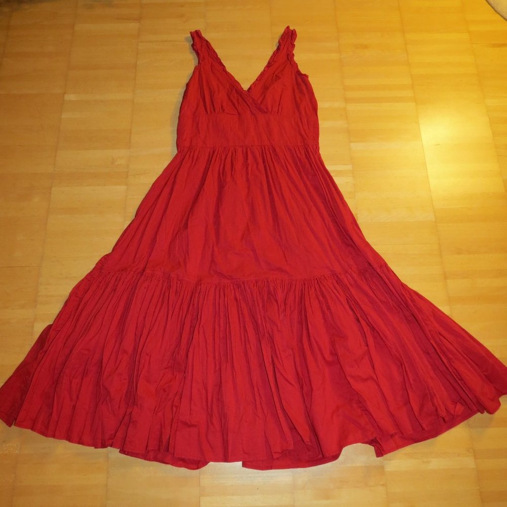 ODILLE red maxi cotton sleeveless dress 4 S